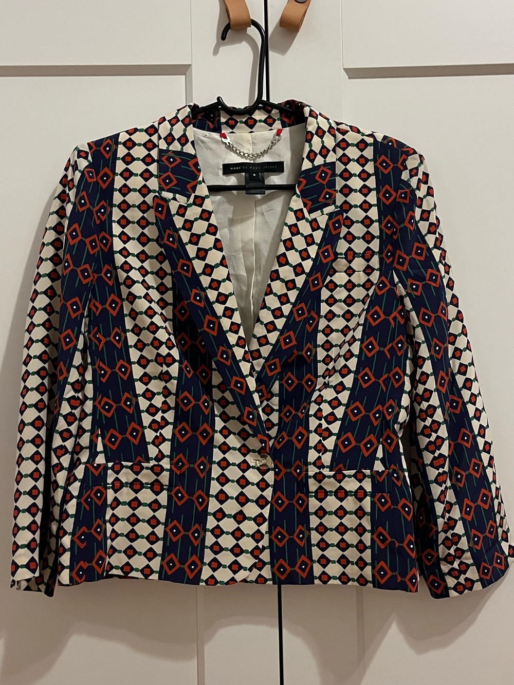 Marc by Marc Jacobs Navy, Cream & Red Geometric Blazer size 8 fits like a 6
